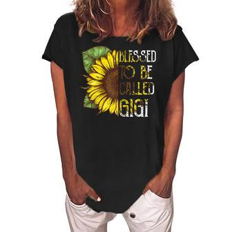 Blessed To Be Called Gigi Sunflower Grandma Gifts Christmas Gift For Womens Women's Loosen Crew Neck Short Sleeve T-Shirt | Mazezy