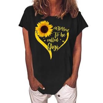 Blessed To Be Called Gigi Sunflower Lovers Grandma Gift For Womens Women's Loosen Crew Neck Short Sleeve T-Shirt | Mazezy