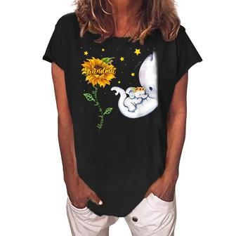 Blessed To Be Called Grandma Sunflower Elephant Mommy Women's Loosen Crew Neck Short Sleeve T-Shirt | Mazezy