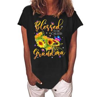 Blessed To Be Called Grandma Sunflower Funny Mothers Day Women's Loosen Crew Neck Short Sleeve T-Shirt | Mazezy
