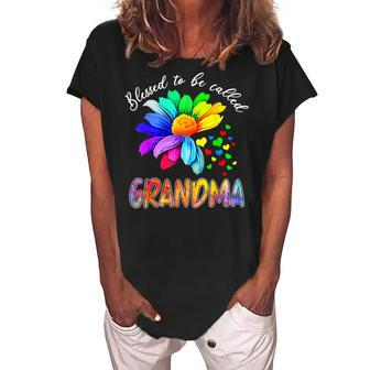 Blessed To Be Called Grandma Sunflower Rainbow Lovers Women's Loosen Crew Neck Short Sleeve T-Shirt | Mazezy