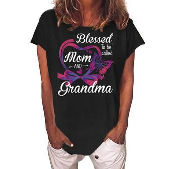 Blessed To Be Called Mom And Grandma Funny Butterfly Women's Loosen Crew Neck Short Sleeve T-Shirt | Mazezy