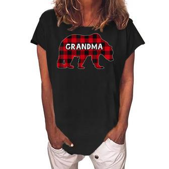 Buffalo Plaid Bear Christmas Pajama Matching Family Grandma Women's Loosen Crew Neck Short Sleeve T-Shirt | Mazezy UK