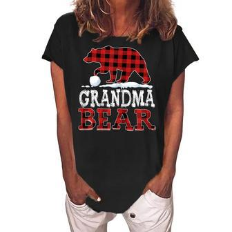 Buffalo Plaid Red Xmas Christmas Grandma Bear Pajama Family Gift For Womens Women's Loosen Crew Neck Short Sleeve T-Shirt | Mazezy