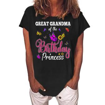 Butterfly Great Grandma Birthday Princess Girls Party Women's Loosen Crew Neck Short Sleeve T-Shirt | Mazezy