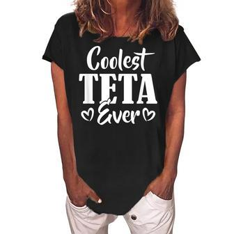 Coolest Teta Ever Lebanese Grandma Mimi Heart Typo Gift Women's Loosen Crew Neck Short Sleeve T-Shirt | Mazezy