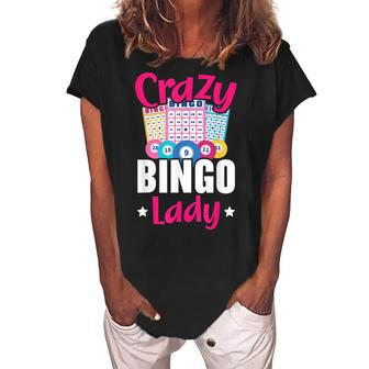 Crazy Bingo Lady Grandma Grandmother Granny Grandparents Day Women's Loosen Crew Neck Short Sleeve T-Shirt - Seseable