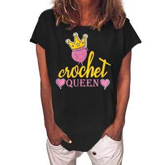 Crochet Queen Crocheter Grandma Christmas Gift Crocheting Women's Loosen Crew Neck Short Sleeve T-Shirt | Mazezy