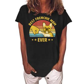 Cute Best Frenchie Mom Ever Retro Vintage Gift Puppy Lover Gift For Womens Women's Loosen Crew Neck Short Sleeve T-Shirt - Seseable