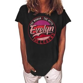Evelyn The Woman The Myth The Legend Gift For Womens Women's Loosen Crew Neck Short Sleeve T-Shirt - Seseable