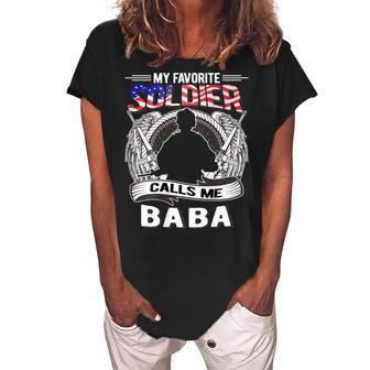 Favorite Soldier Calls Me Baba Proud Army Grandma Gift Women's Loosen Crew Neck Short Sleeve T-Shirt | Mazezy