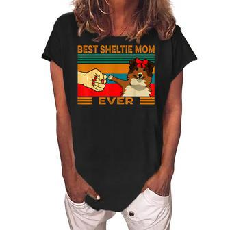 Fist Bump Best Sheltie Mom Ever Women's Loosen Crew Neck Short Sleeve T-Shirt - Seseable