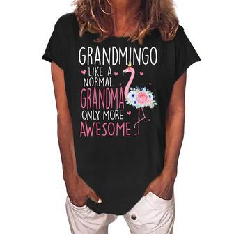 Flamingo Grandmingo Like A Normal Grandma Floral Mothers Day Women's Loosen Crew Neck Short Sleeve T-Shirt | Mazezy