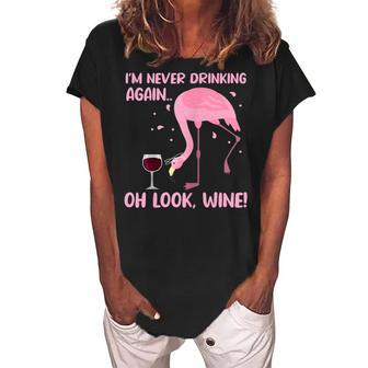 Flamingo Pink Bird Wine Drinking Gift For Womens Women's Loosen Crew Neck Short Sleeve T-Shirt | Mazezy AU