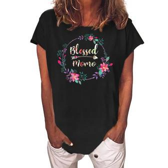 Flower Floral Blessed Momo Gifts Mothers Day Gift For Womens Women's Loosen Crew Neck Short Sleeve T-Shirt | Mazezy