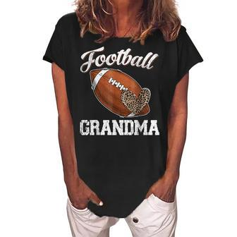 Football Grandma Leopard Ball Funny Mothers Day Women's Loosen Crew Neck Short Sleeve T-Shirt | Mazezy