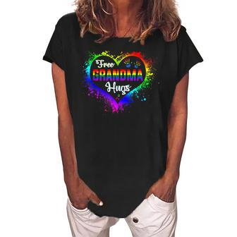 Free Grandma Hugs Lbgt Heart Rainbow Gay Pride Month Gift Women's Loosen Crew Neck Short Sleeve T-Shirt | Mazezy