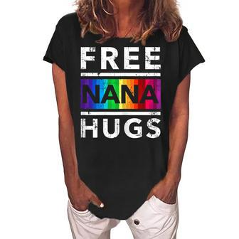 Free Nana Hug Lgbt Pride Month Grandma Nana Cute Gift For Womens Women's Loosen Crew Neck Short Sleeve T-Shirt | Mazezy
