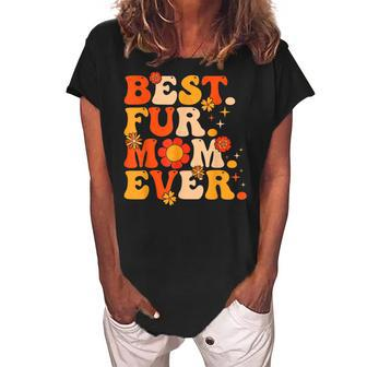 Funny Best Fur Mom Ever Vintage Retro Dog And Cat Owner Love Women's Loosen Crew Neck Short Sleeve T-Shirt - Seseable