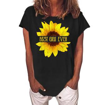 Funny Best Gigi Ever Sunflower Apparel Fun Grandma Womens Women's Loosen Crew Neck Short Sleeve T-Shirt - Seseable