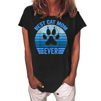Funny Mothers Day Best Cat Mom Ever Women's Loosen Crew Neck Short Sleeve T-Shirt - Seseable