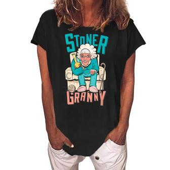 Funny Stoner Granny Marijuana Smoking Grandma Women's Loosen Crew Neck Short Sleeve T-Shirt | Mazezy