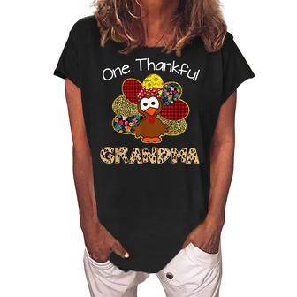 Funny Turkey One Thankful Grandma Thanksgiving Gift Women's Loosen Crew Neck Short Sleeve T-Shirt | Mazezy