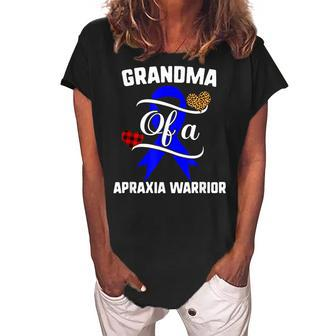 Grandma Apraxia Awareness Leopard Buffalo Plaid Family Women's Loosen Crew Neck Short Sleeve T-Shirt | Mazezy