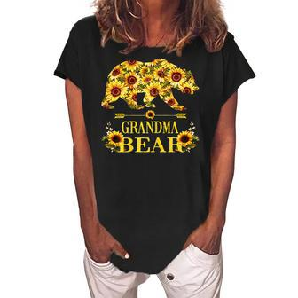 Grandma Bear Sunflower Hippie Cute Family Matching Gifts Gift For Womens Women's Loosen Crew Neck Short Sleeve T-Shirt | Mazezy