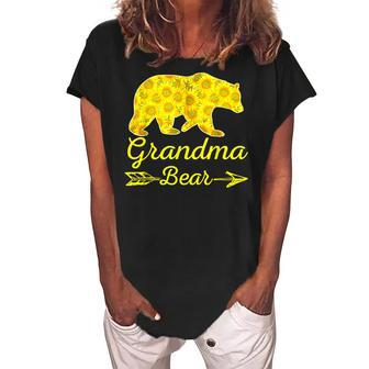 Grandma Bear Sunflower Thanksgiving Mothers Day Gift Women's Loosen Crew Neck Short Sleeve T-Shirt | Mazezy