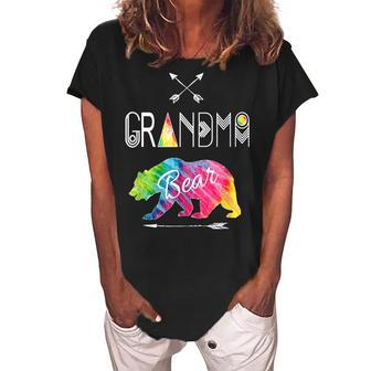 Grandma Bear Tie Dye Matching Family Vacation & Camping Women's Loosen Crew Neck Short Sleeve T-Shirt | Mazezy