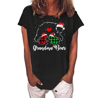 Grandma Bear Two Kids Christmas Pajama Matching Family Gift Women's Loosen Crew Neck Short Sleeve T-Shirt | Mazezy