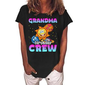 Grandma Birthday Crew Outer Space Planets Galaxy Bday Party Women's Loosen Crew Neck Short Sleeve T-Shirt | Mazezy