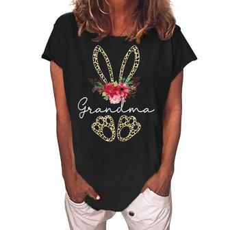 Grandma Bunny Leopard Flowers Matching Family Cute Easter Gift For Womens Women's Loosen Crew Neck Short Sleeve T-Shirt | Mazezy