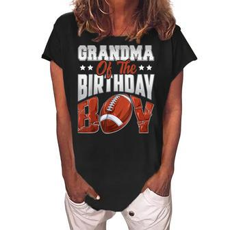 Grandma Football Birthday Boy Family Baller Bday Party Women's Loosen Crew Neck Short Sleeve T-Shirt | Mazezy