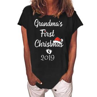 Grandma Gifts Womens First Christmas 2019 Matching Family Women's Loosen Crew Neck Short Sleeve T-Shirt | Mazezy