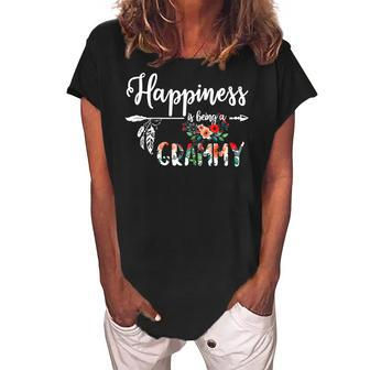 Grandma Happiness Is Being A Grammy Gifts Floral Gift For Womens Women's Loosen Crew Neck Short Sleeve T-Shirt | Mazezy