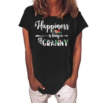 Grandma Happiness Is Being A Granny Gifts Floral Gift For Womens Women's Loosen Crew Neck Short Sleeve T-Shirt | Mazezy
