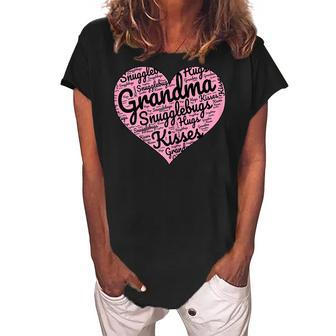 Grandma Loved Blessed Heart Grandmother Gift Birthday Gift For Womens Women's Loosen Crew Neck Short Sleeve T-Shirt | Mazezy