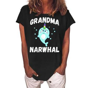 Grandma Narwhal Cute Narwhal Family Matching Gifts Women's Loosen Crew Neck Short Sleeve T-Shirt | Mazezy