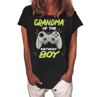 Grandma Of Birthday Boy Matching Video Gamer Birthday Party Women's Loosen Crew Neck Short Sleeve T-Shirt | Mazezy