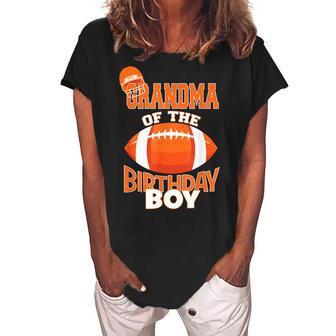 Grandma Of The Birthday Boy American Football Kid Party Women's Loosen Crew Neck Short Sleeve T-Shirt | Mazezy
