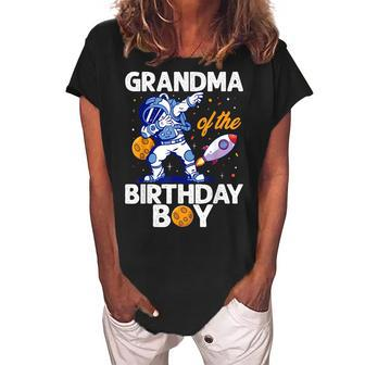 Grandma Of The Birthday Boy Astronaut Space Planet Bday Women's Loosen Crew Neck Short Sleeve T-Shirt | Mazezy