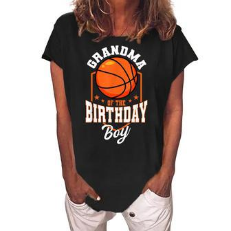 Grandma Of The Birthday Boy Basketball Theme Bday Party Women's Loosen Crew Neck Short Sleeve T-Shirt | Mazezy