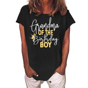 Grandma Of The Birthday Boy Bday Party Women's Loosen Crew Neck Short Sleeve T-Shirt | Mazezy