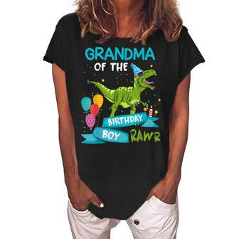 Grandma Of The Birthday Boy Dinosaur Women's Loosen Crew Neck Short Sleeve T-Shirt | Mazezy