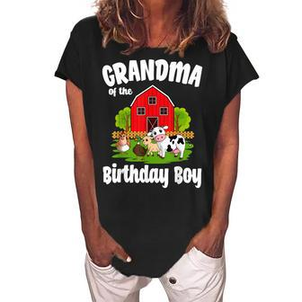 Grandma Of The Birthday Boy Farm Animal Bday Party Women's Loosen Crew Neck Short Sleeve T-Shirt | Mazezy