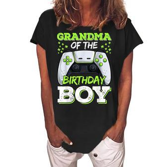 Grandma Of The Birthday Boy Gamer Family Matching Women's Loosen Crew Neck Short Sleeve T-Shirt | Mazezy