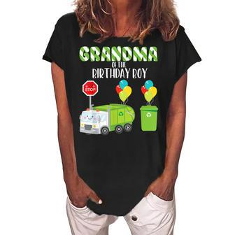 Grandma Of The Birthday Boy Garbage Truck Bday Theme Party Women's Loosen Crew Neck Short Sleeve T-Shirt | Mazezy