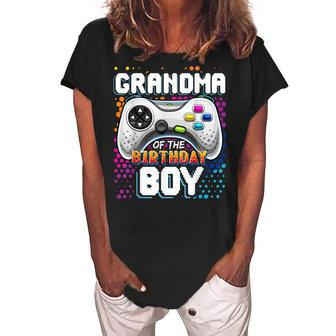 Grandma Of The Birthday Boy Matching Video Game Birthday Women's Loosen Crew Neck Short Sleeve T-Shirt | Mazezy